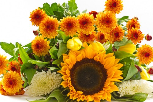 Happy customer receiving a flower delivery